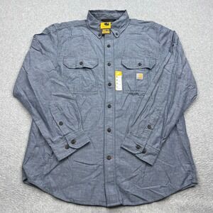 NEW Carhartt Shirt Mens Medium Blue Chambray Loose Long Sleeve Workwear 104368